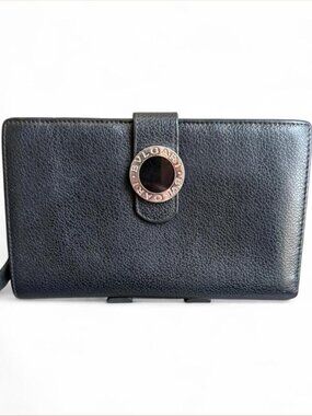 Bulgari B Zero Black Pebbled Leather Women’s Wallet with Logo Ring